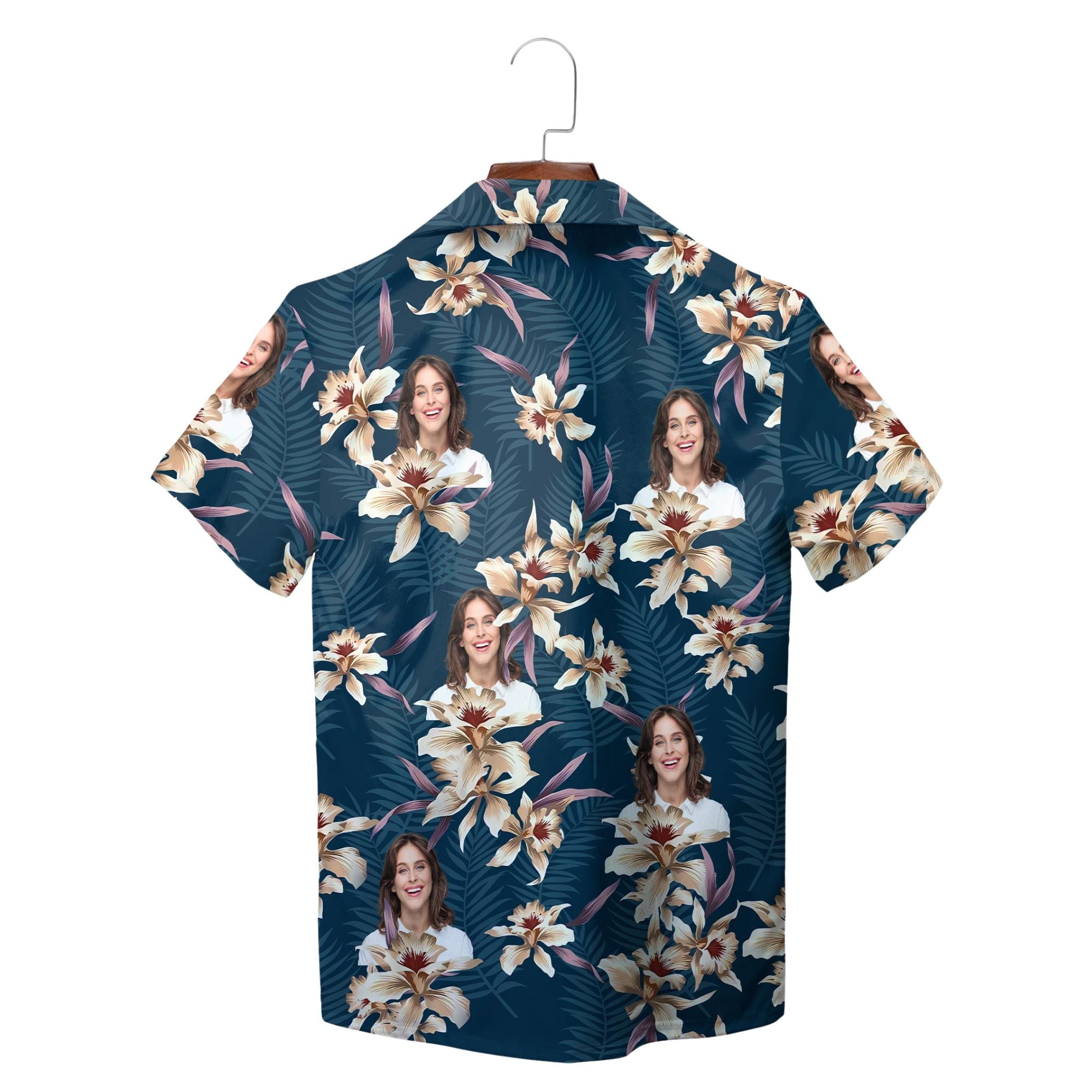 Navy and Cream Lily Pattern Face Hawaiian Shirt