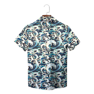 Japanese style breaking waves print short sleeve shirt variant 2