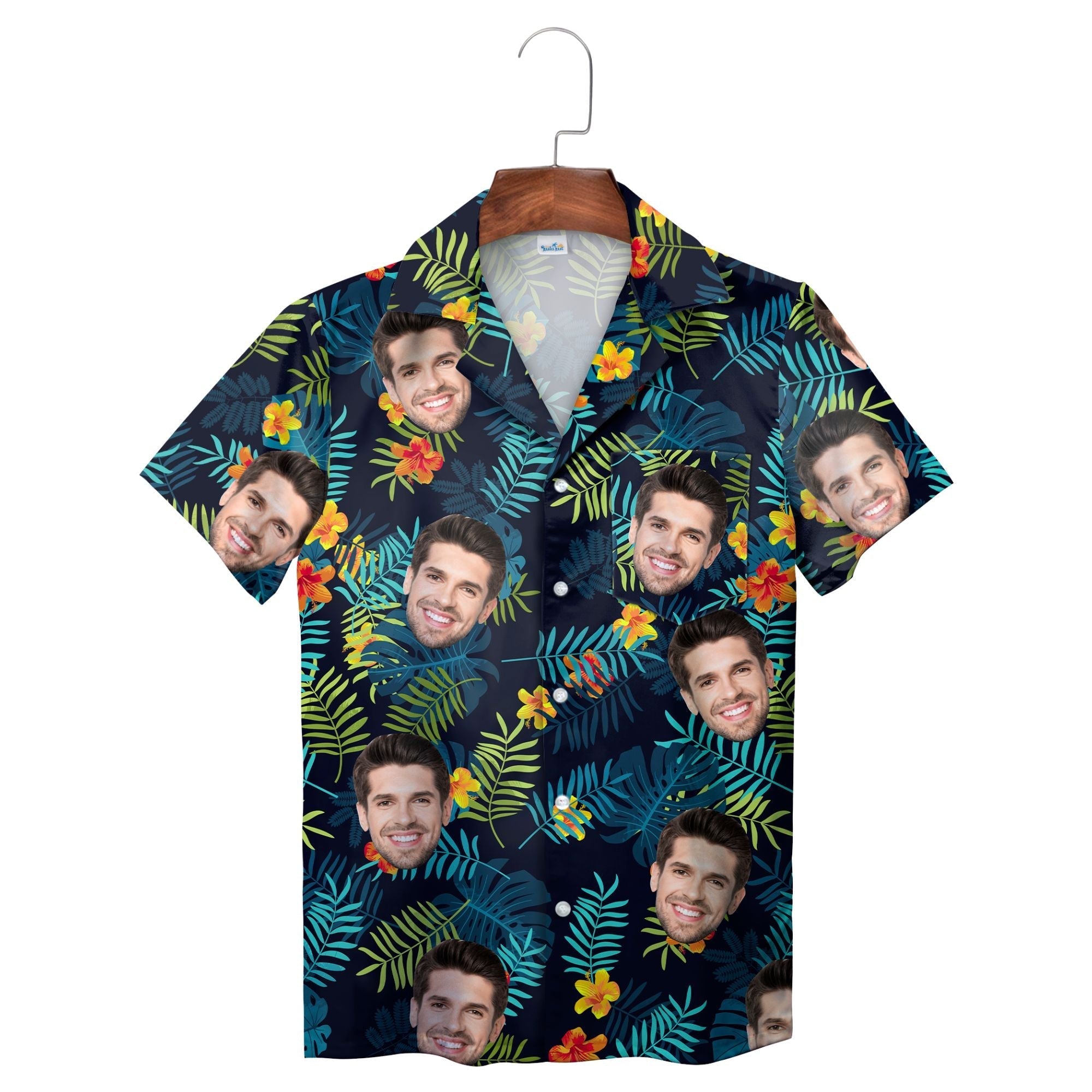 Navy Palm Leaf Design Personalized Hawaiian Shirt