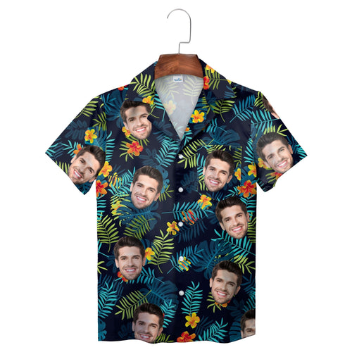 Navy Palm Leaf Design Personalized Hawaiian Shirt