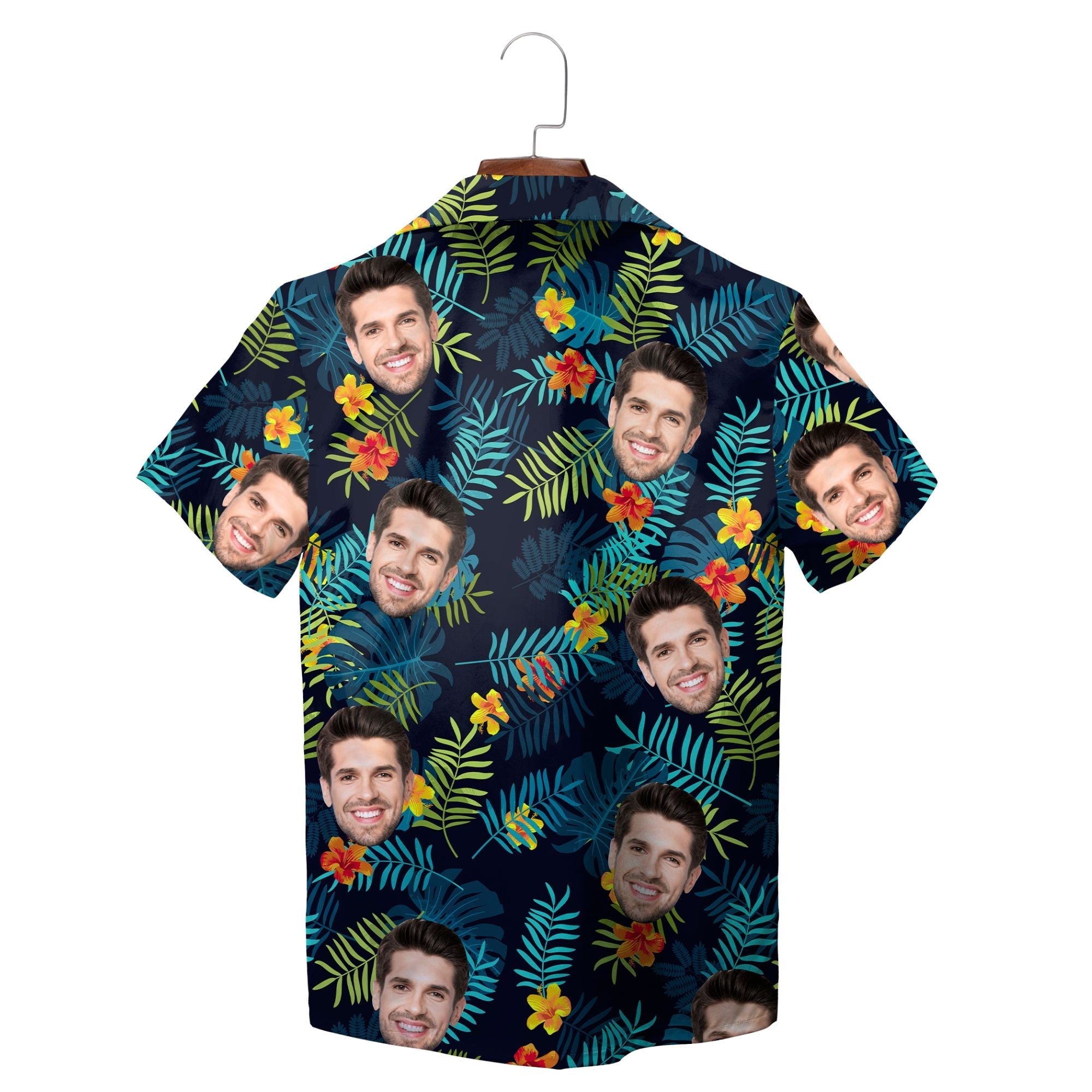 Navy Palm Leaf Design Personalized Hawaiian Shirt