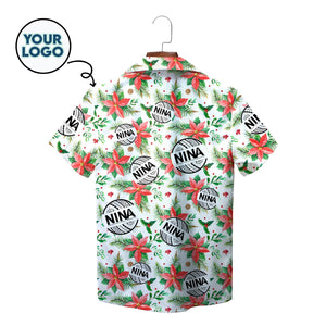 White holiday shirt showing poinsettias holly netball emblems variant 2