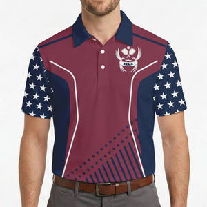 Maroon navy star stripe pickleball polo with name crest variant 4