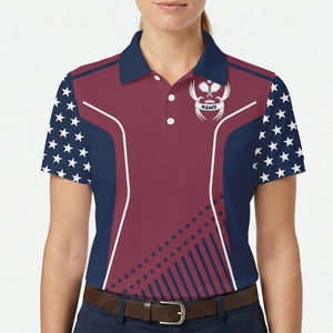 Maroon navy star stripe pickleball polo with name crest variant 5