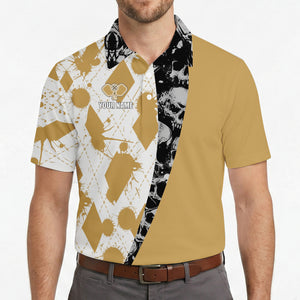 Gold argyle skull split panel custom pickleball polo shirt