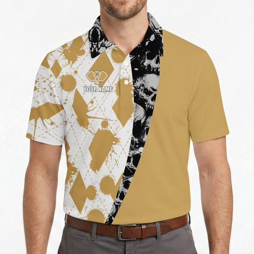 Personalized Skull Argyle Gold Pickleball Polo Shirt