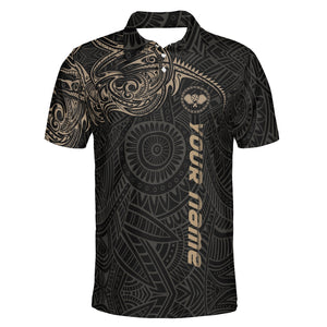 Dark tribal Polynesian pickleball polo with gold accents