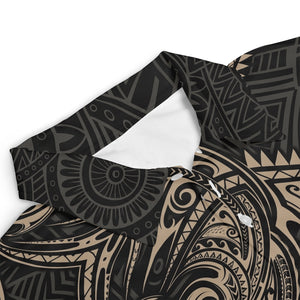 Dark tribal Polynesian pickleball polo with gold accents variant 3