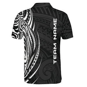 Black white Polynesian tribal pickleball polo shirt mockup variant 2