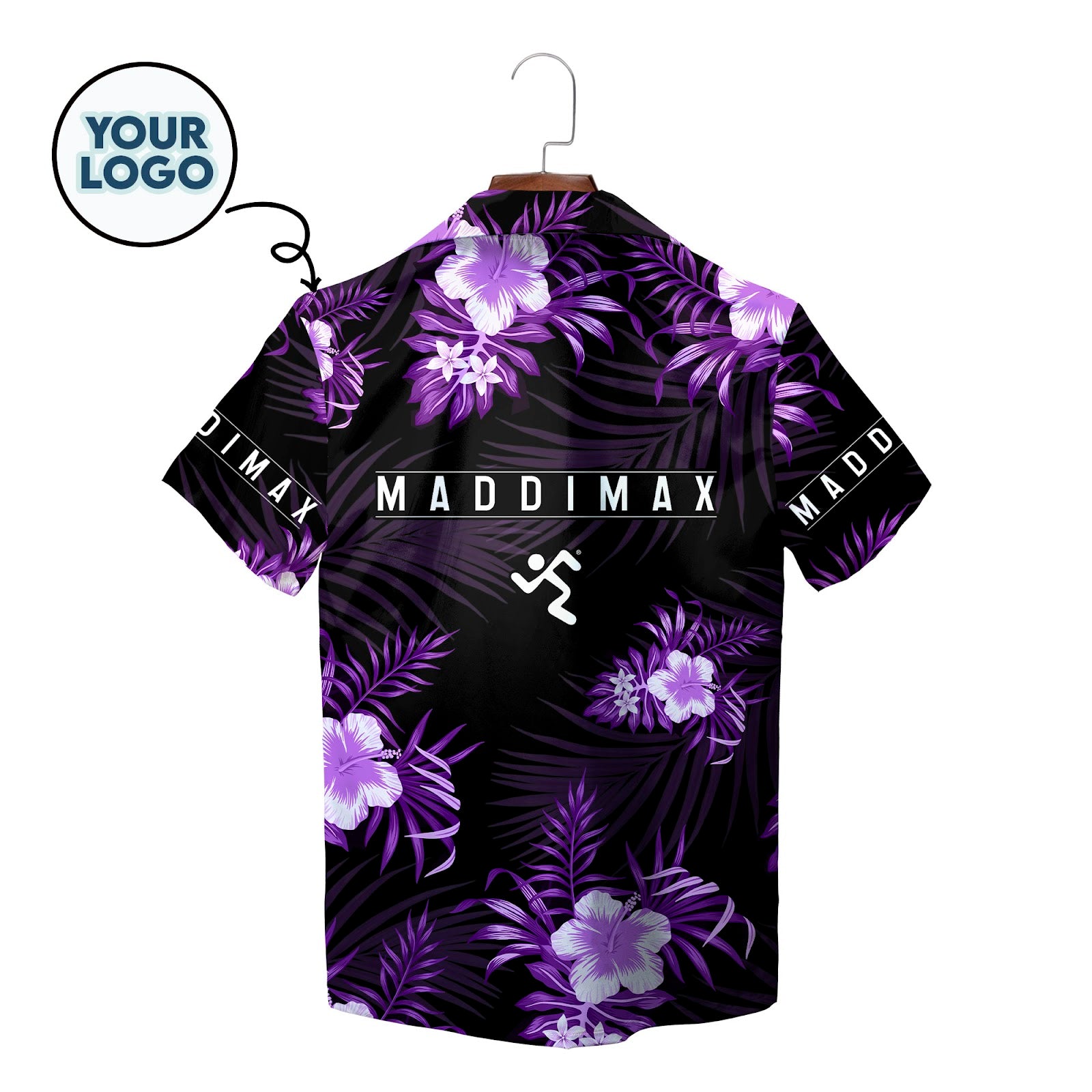 Black Hawaiian shirt purple hibiscus flowers palm fronds variant 2