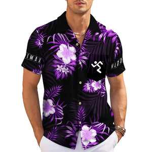 Black Hawaiian shirt purple hibiscus flowers palm fronds variant 3