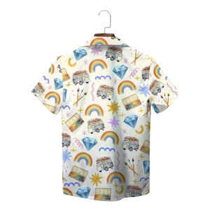Cream Hawaiian shirt with rainbow van diamond paintbrush pattern variant 2