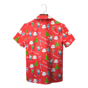 Red Hawaiian shirt with cartoon Santa cocktails Christmas trees variant 2