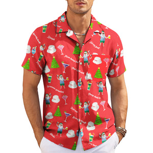 Red Hawaiian shirt with cartoon Santa cocktails Christmas trees variant 3