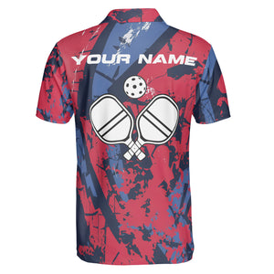 Red navy geometric splatter pickleball polo with name variant 2