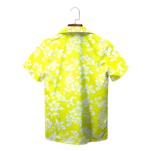 Blue white hibiscus floral Hawaiian shirt on wood hanger variant 8
