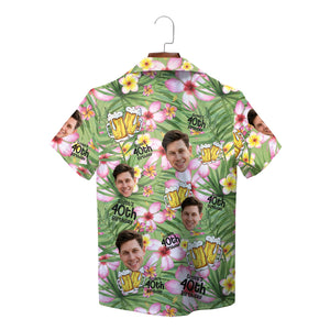 Green floral aloha shirt showing clinking beer mugs faces variant 2