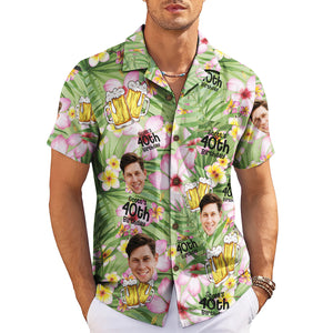 Green floral aloha shirt showing clinking beer mugs faces variant 3