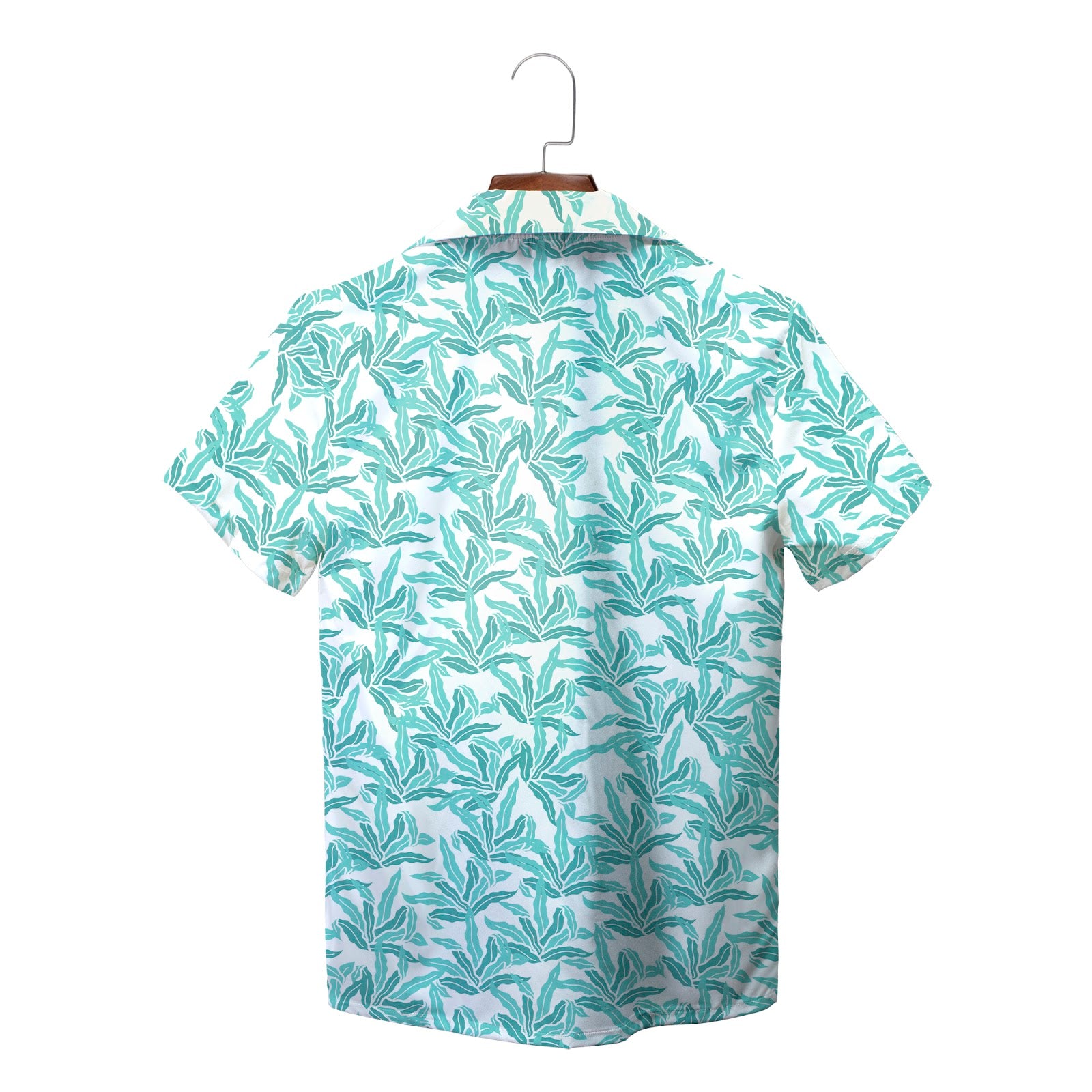 Teal kelp print camp shirt with Seaweed pocket logo variant 2
