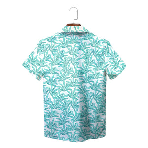 Teal kelp print camp shirt with Seaweed pocket logo variant 2