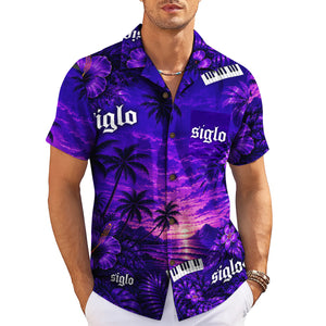 Black white floral palm beach short sleeve shirt variant 13