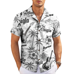 Black white floral palm beach short sleeve shirt variant 15