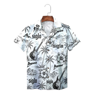 Black white floral palm beach short sleeve shirt variant 5