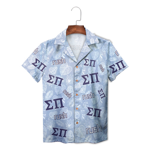 Sigma Pi Tropical Leaf Lavender Blue Rush Hawaiian Shirt