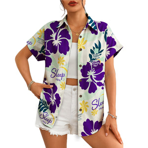 Camp shirt featuring violet hibiscus blooms hotel branding variant 4