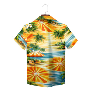 Hawaiian shirt with sunburst palm tree beach umbrella print variant 4