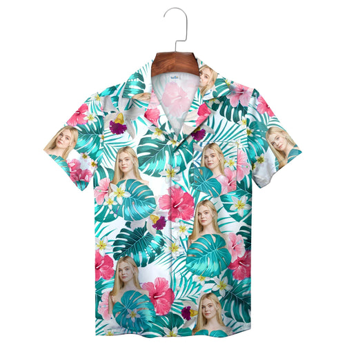 Teal and Pink Tropical Print Personalized Hawaiian Shirt