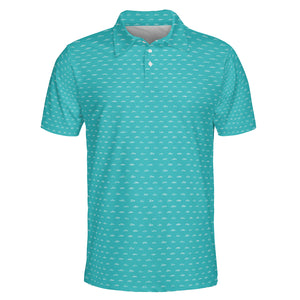 Aqua green shirt covered in tiny white fishing boats