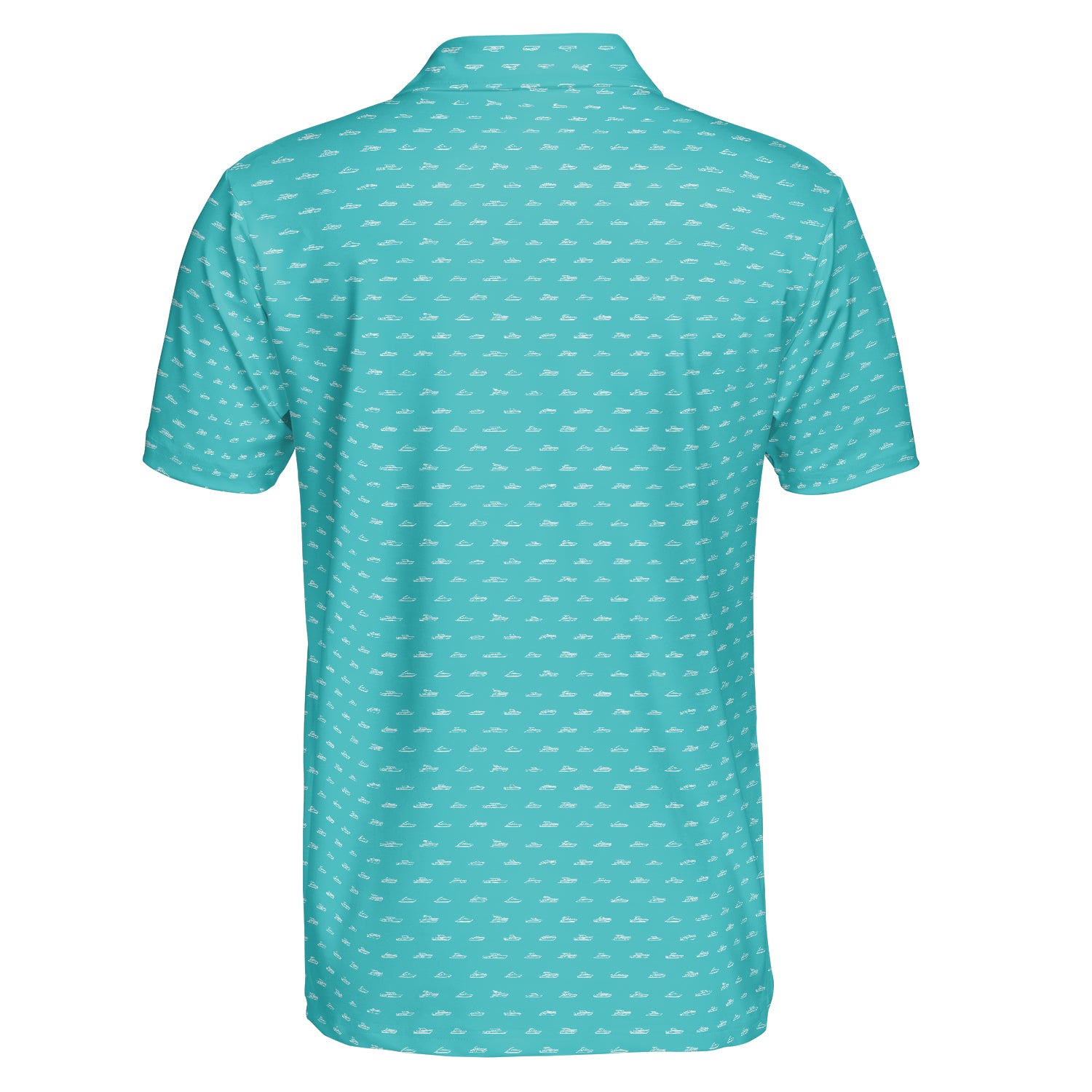 Aqua green shirt covered in tiny white fishing boats variant 2