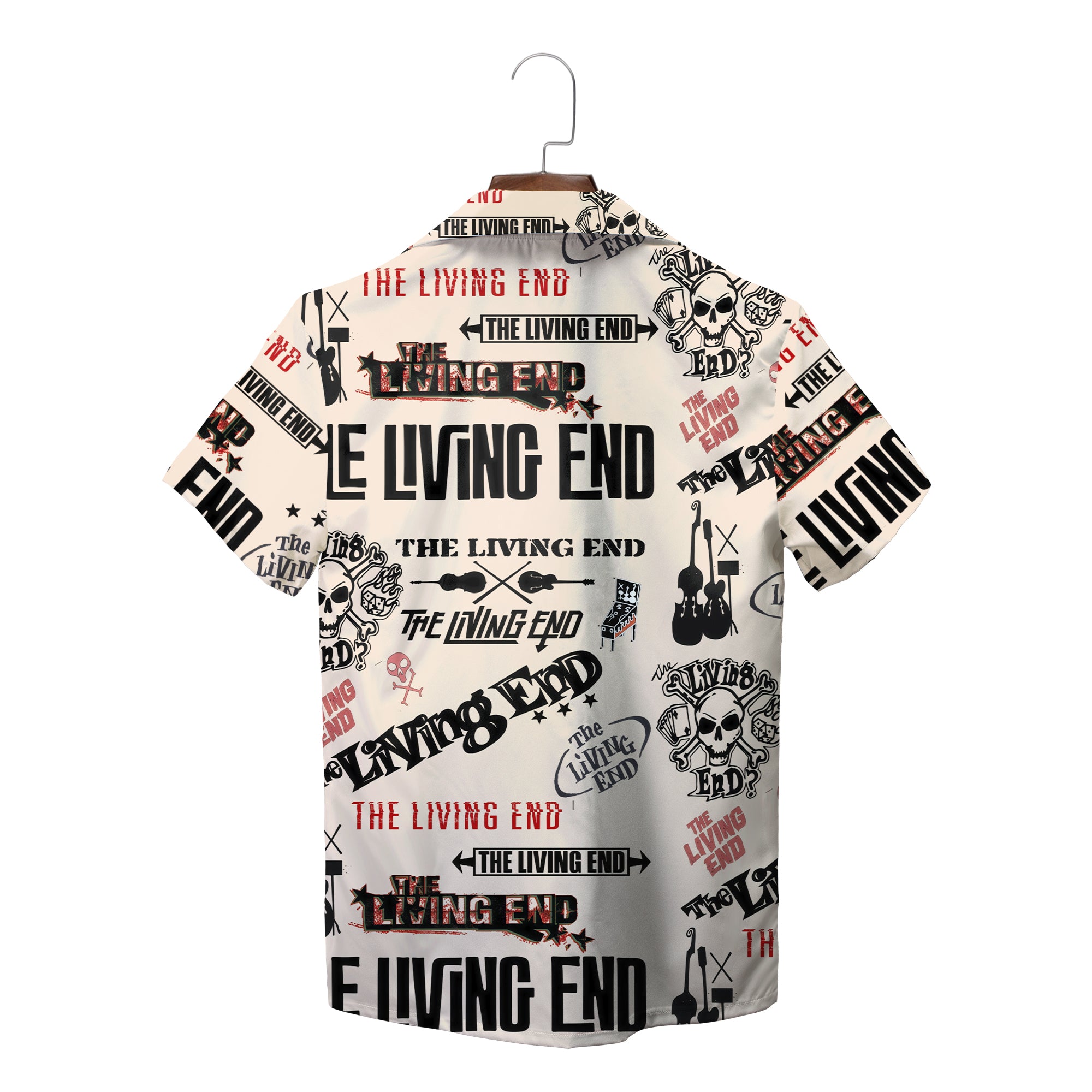 Cream Hawaiian shirt with The Living End logos and skulls variant 2