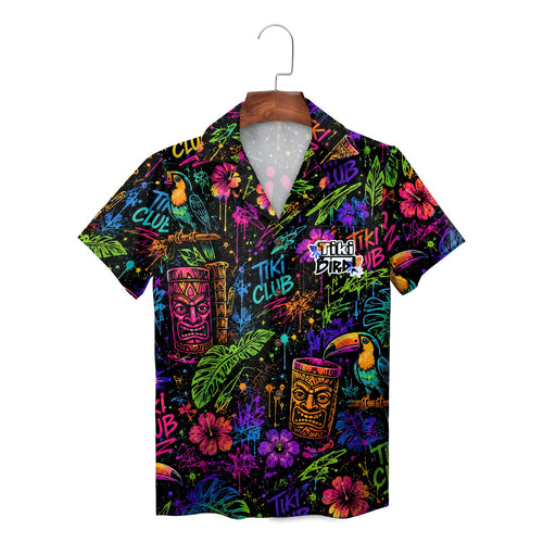 Tiki Bird Club Neon Toucan Tribal Mask Hawaiian Shirt