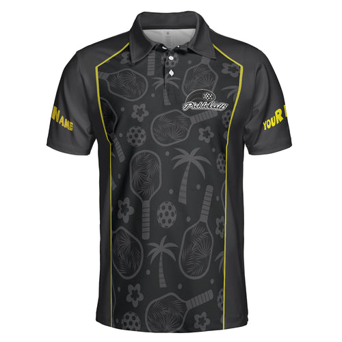 Tropical Palm Pickleball Paddle Dark Gray Polo Shirt Custom