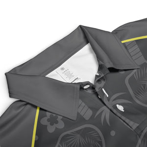 Dark gray pickleball polo with palm paddle pattern yellow trim variant 3