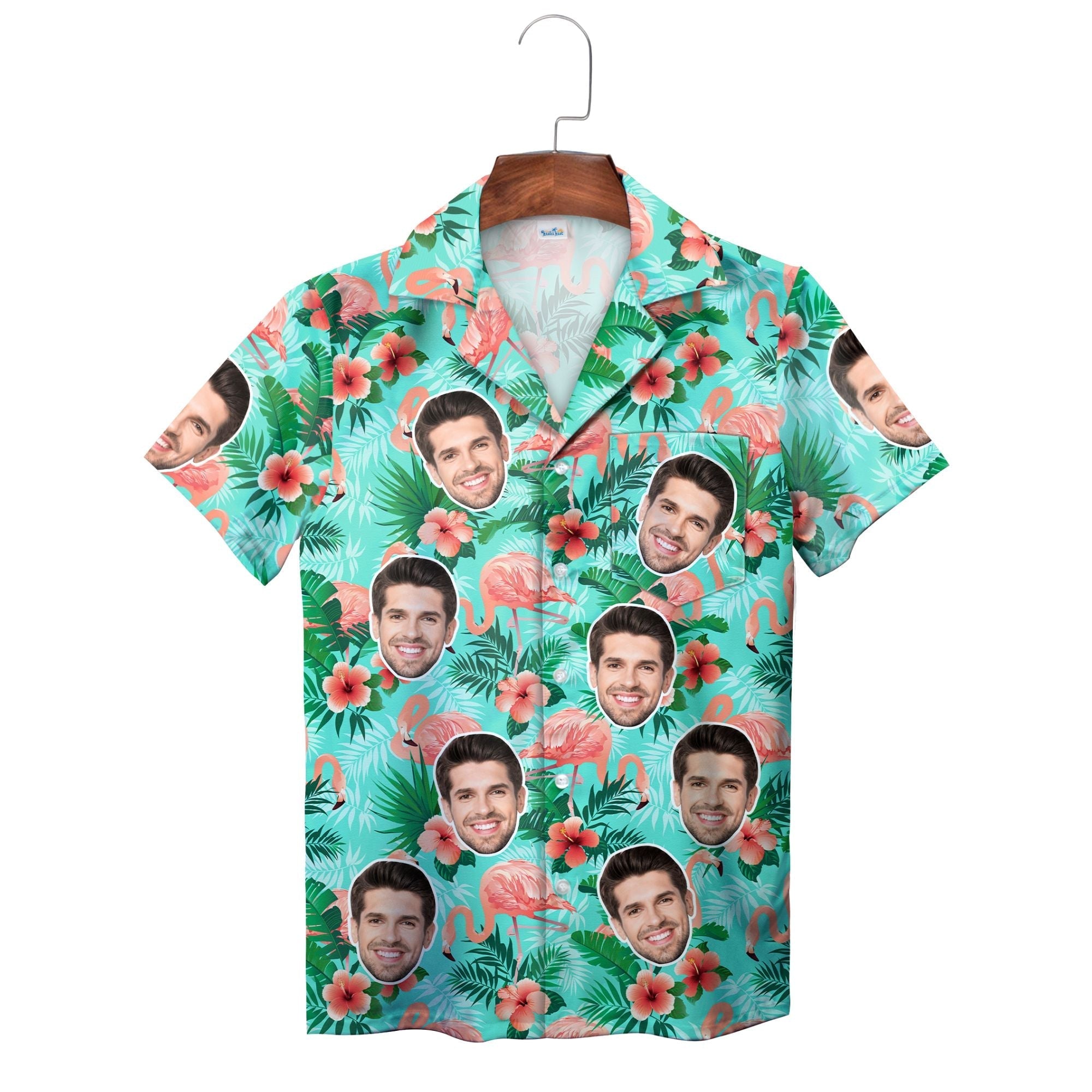 Turquoise Flamingo Palm Tree Personalized Hawaiian Shirt