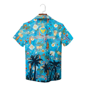 Sky blue Hawaiian shirt with surfboards palms and food print variant 4