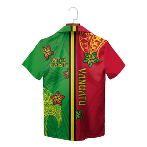 Green red split Vanuatu tribal turtle motif button up shirt variant 2
