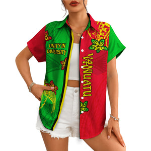 Green red split Vanuatu tribal turtle motif button up shirt variant 4