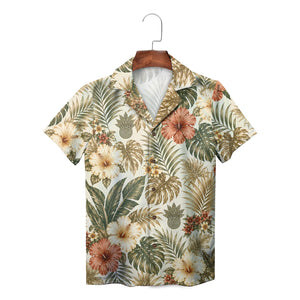 Dark green tropical shirt with rust and cream hibiscus blooms variant 2