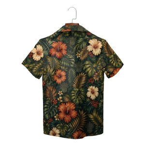 Dark green tropical shirt with rust and cream hibiscus blooms variant 4
