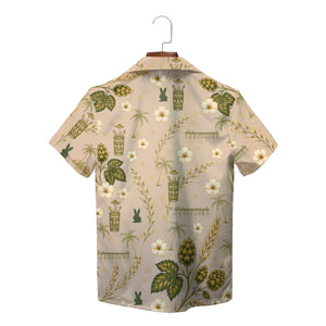 Beige camp shirt showing tiki mugs hops blossoms rabbits variant 2