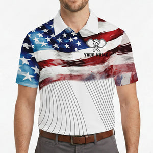 Patriotic watercolor flag pickleball polo with custom name variant 4