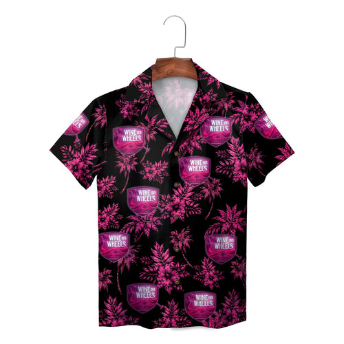 Wine On Wheels Hawaiian Shirt Purple Grape Vineyard Tropical Palm Bottle