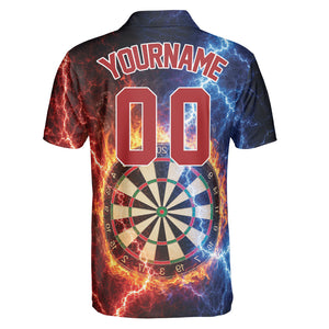 Polo shirt showing dartboard with flames and blue lightning variant 3