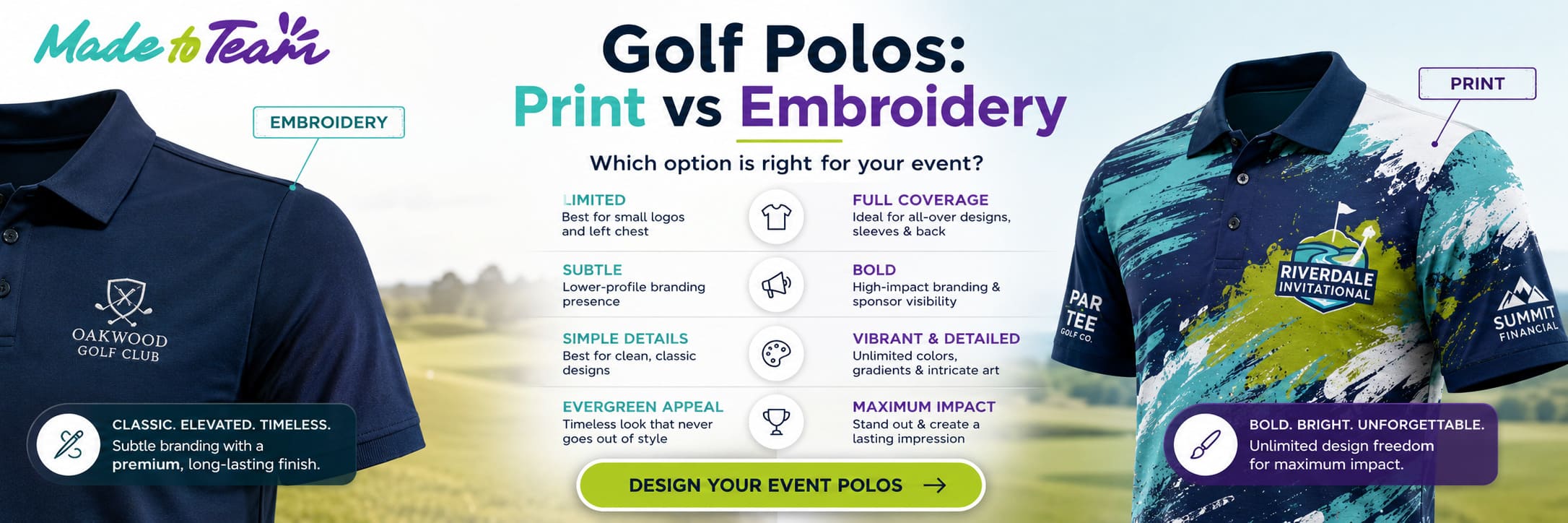 All-Over Print vs Embroidered Golf Polos: Which Is Right for Your Event?