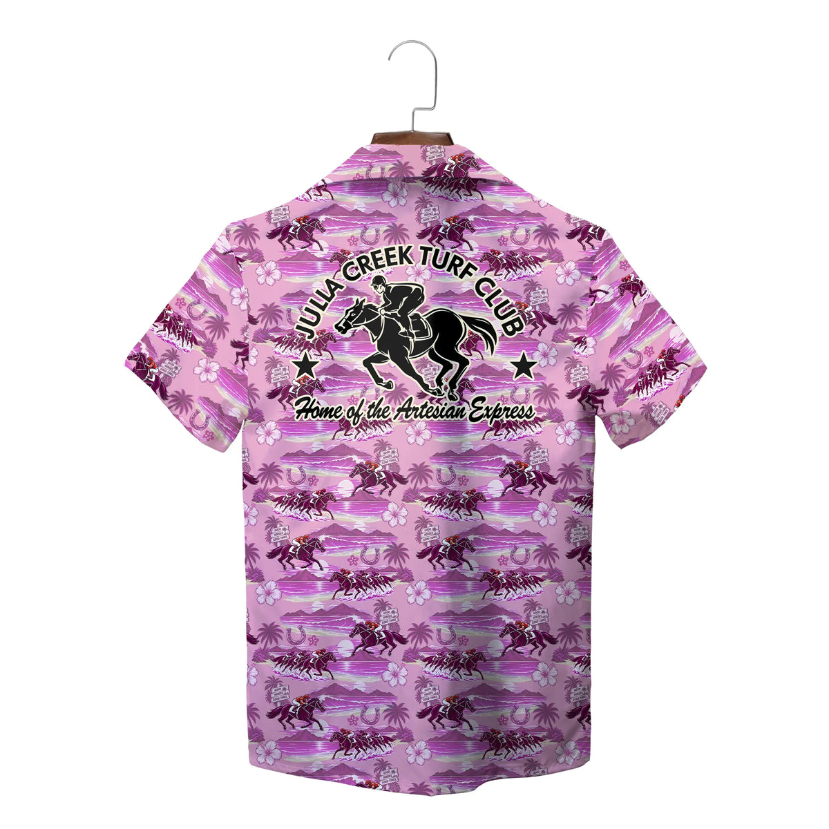 Beach Horse Racing Sky Blue and Pink Custom Hawaiian Shirt