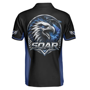 Eagle and Drone Black Royal Blue Custom Polo Shirt